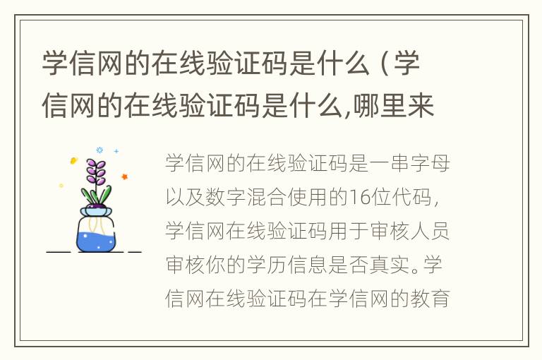 学信网的在线验证码是什么（学信网的在线验证码是什么,哪里来的）