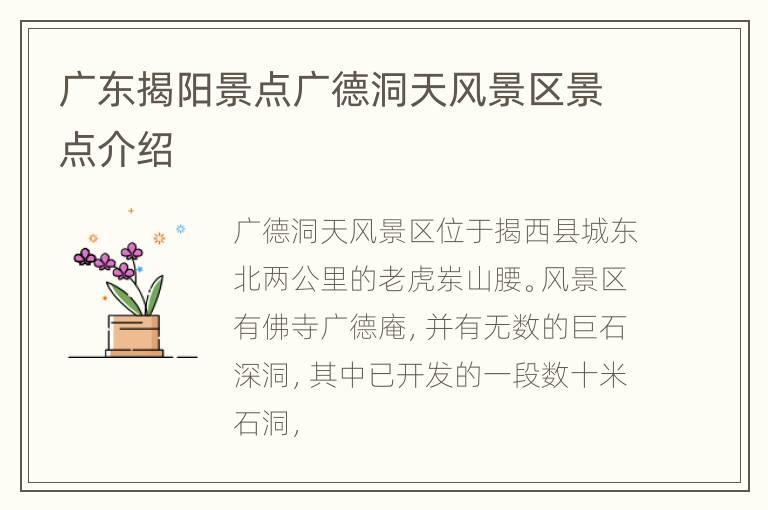 广东揭阳景点广德洞天风景区景点介绍