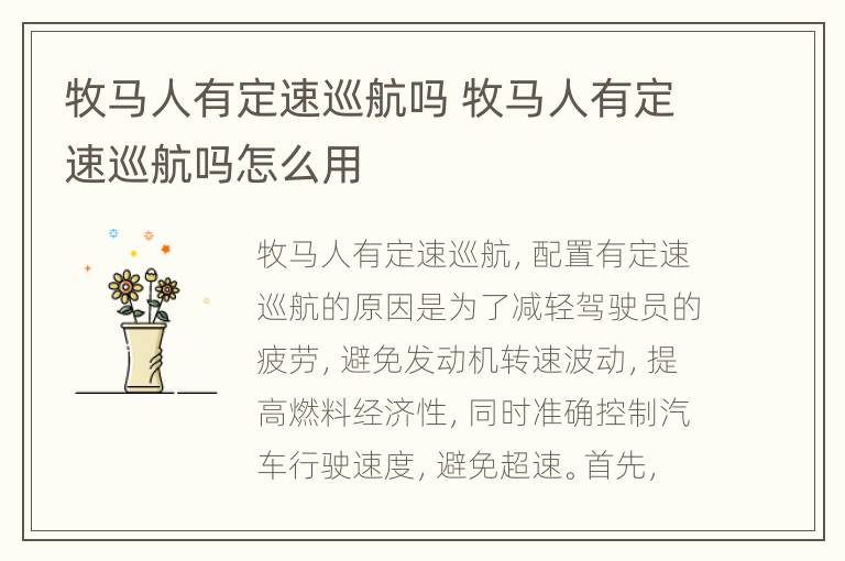 牧马人有定速巡航吗 牧马人有定速巡航吗怎么用