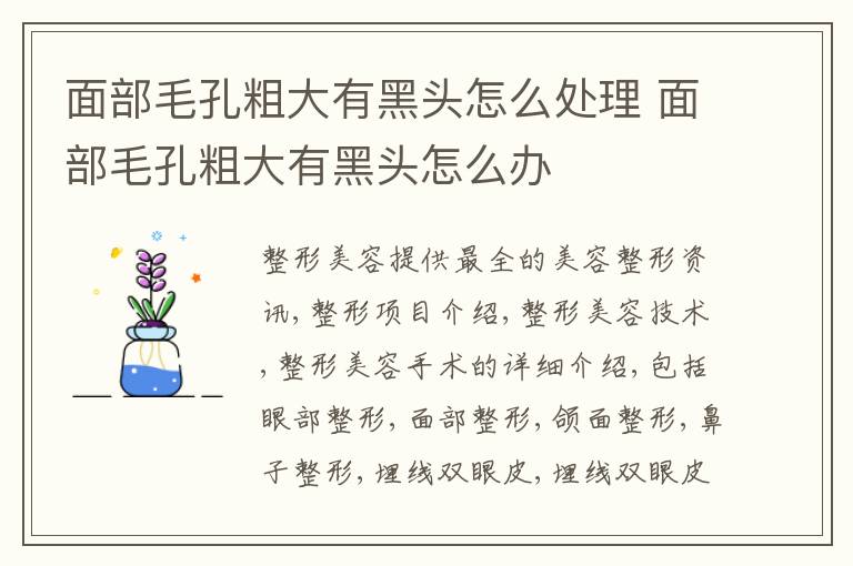 面部毛孔粗大有黑头怎么处理 面部毛孔粗大有黑头怎么办