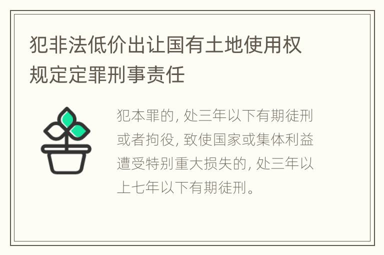 犯非法低价出让国有土地使用权规定定罪刑事责任