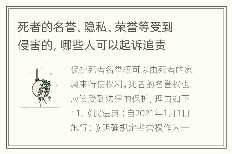 死者的名誉、隐私、荣誉等受到侵害的，哪些人可以起诉追责