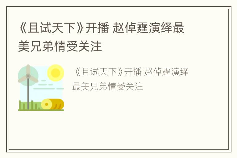 《且试天下》开播 赵倬霆演绎最美兄弟情受关注