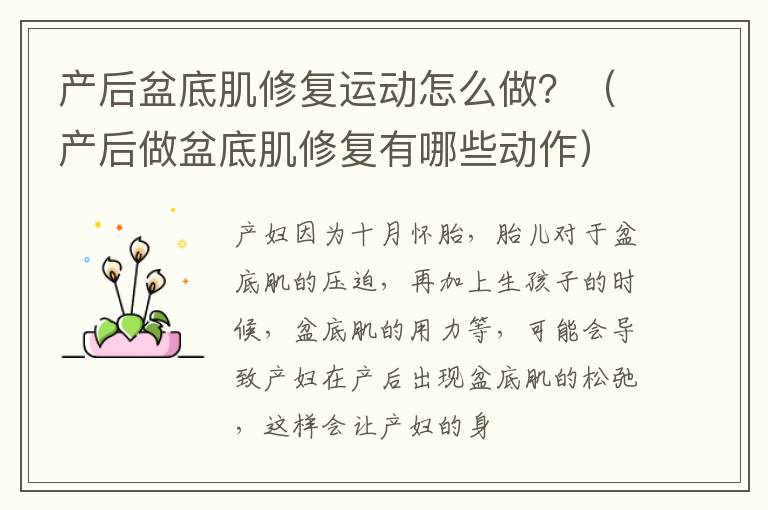 产后盆底肌修复运动怎么做？（产后做盆底肌修复有哪些动作）