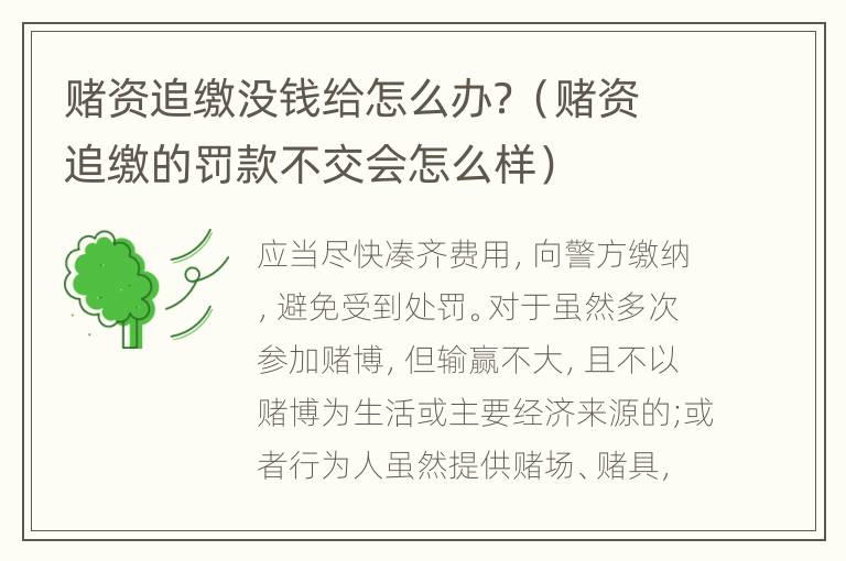 赌资追缴没钱给怎么办？（赌资追缴的罚款不交会怎么样）