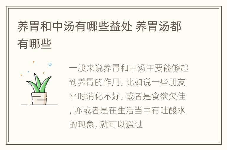 养胃和中汤有哪些益处 养胃汤都有哪些