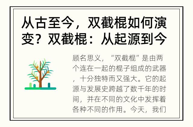从古至今，双截棍如何演变？ 双截棍：从起源到今天的发展史
