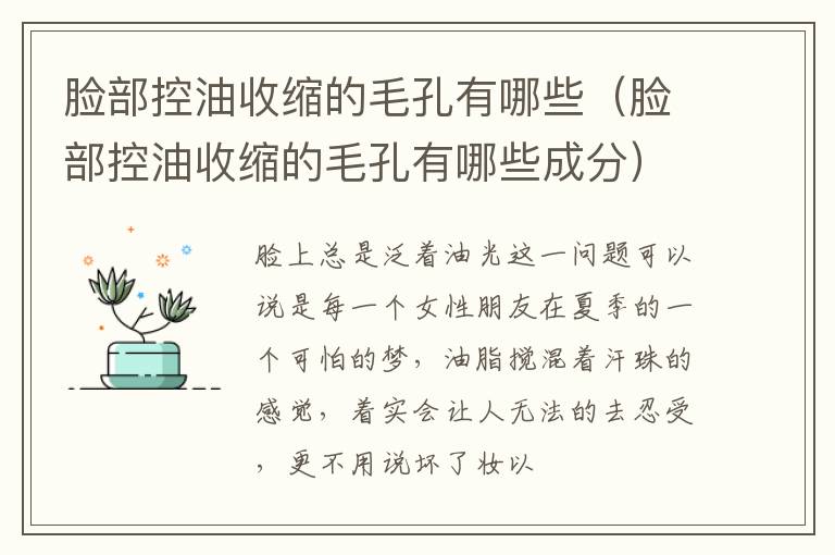 脸部控油收缩的毛孔有哪些（脸部控油收缩的毛孔有哪些成分）