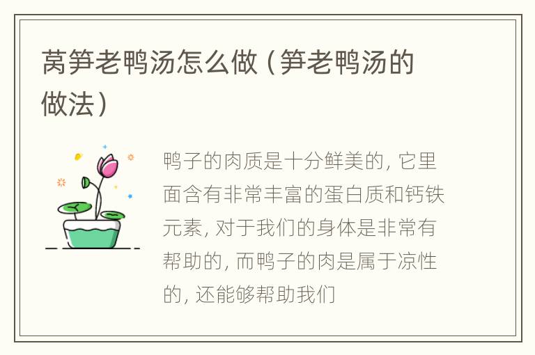 莴笋老鸭汤怎么做（笋老鸭汤的做法）