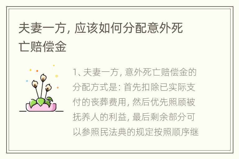 夫妻一方，应该如何分配意外死亡赔偿金