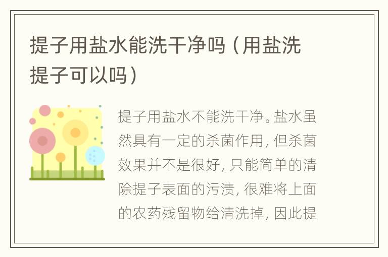 提子用盐水能洗干净吗（用盐洗提子可以吗）