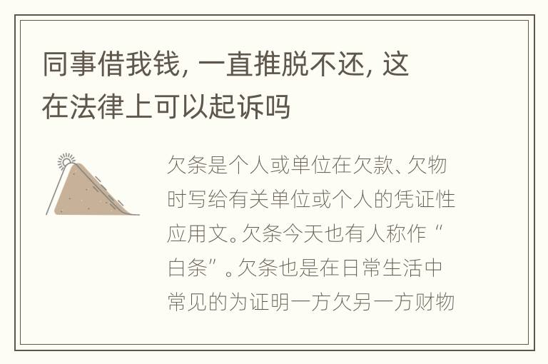 同事借我钱，一直推脱不还，这在法律上可以起诉吗