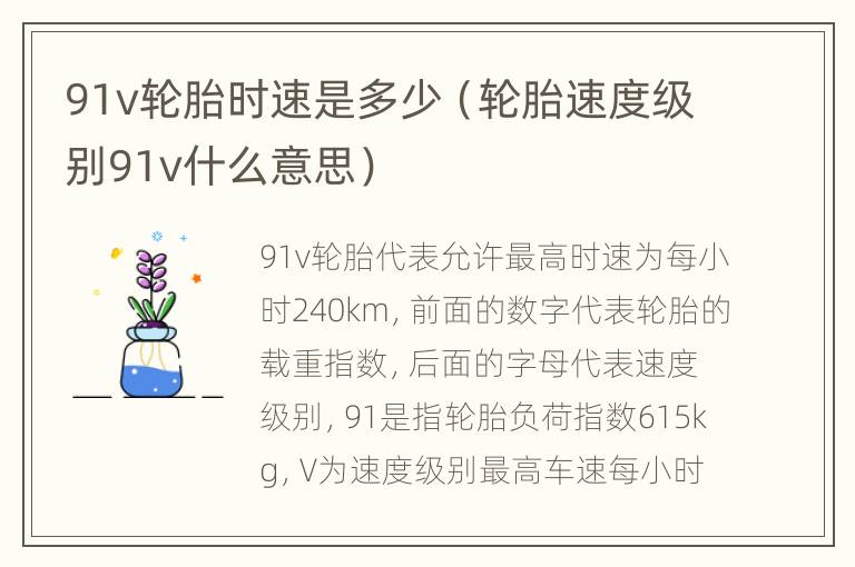 91v轮胎时速是多少（轮胎速度级别91v什么意思）