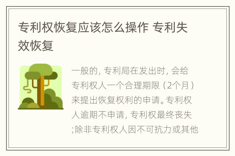 专利权恢复应该怎么操作 专利失效恢复