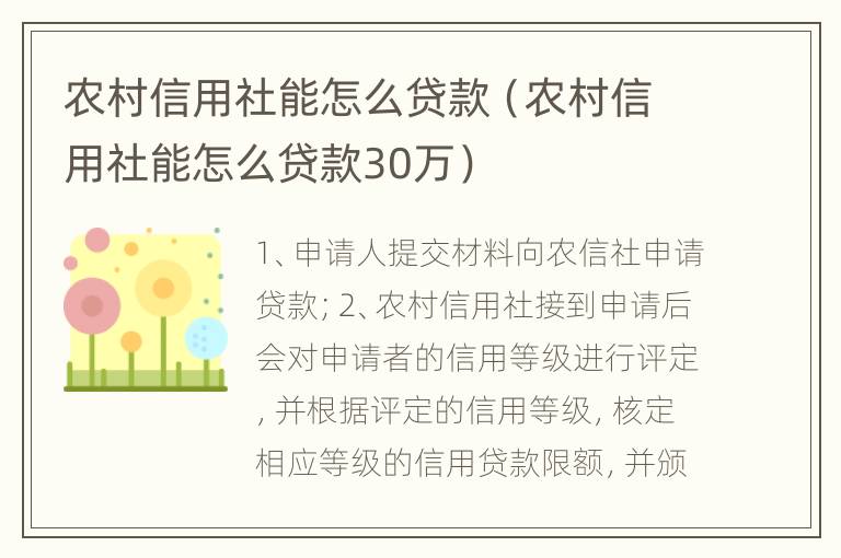 农村信用社能怎么贷款（农村信用社能怎么贷款30万）
