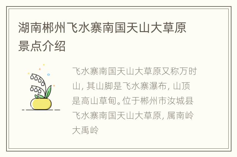 湖南郴州飞水寨南国天山大草原景点介绍