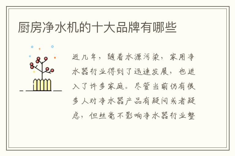 厨房净水机的十大品牌有哪些