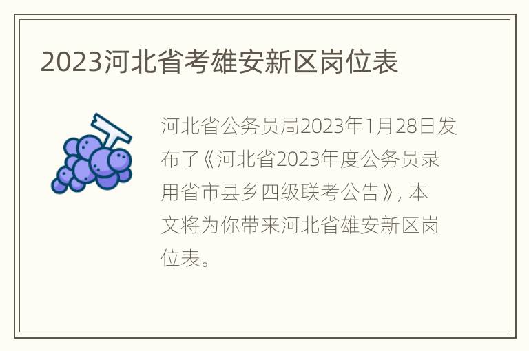 2023河北省考雄安新区岗位表