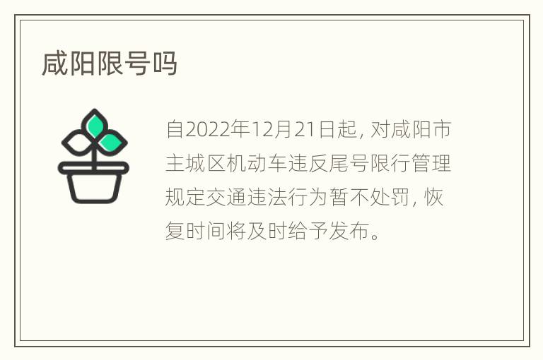 咸阳限号吗