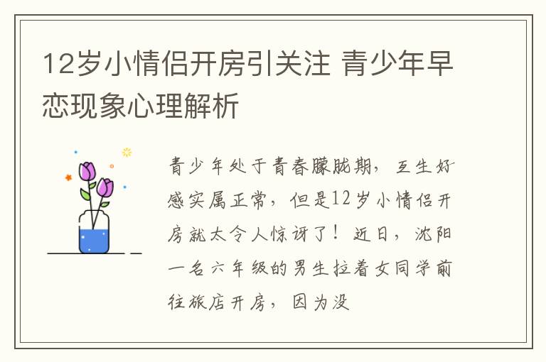 12岁小情侣开房引关注 青少年早恋现象心理解析