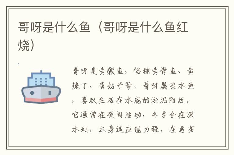 哥呀是什么鱼（哥呀是什么鱼红烧）