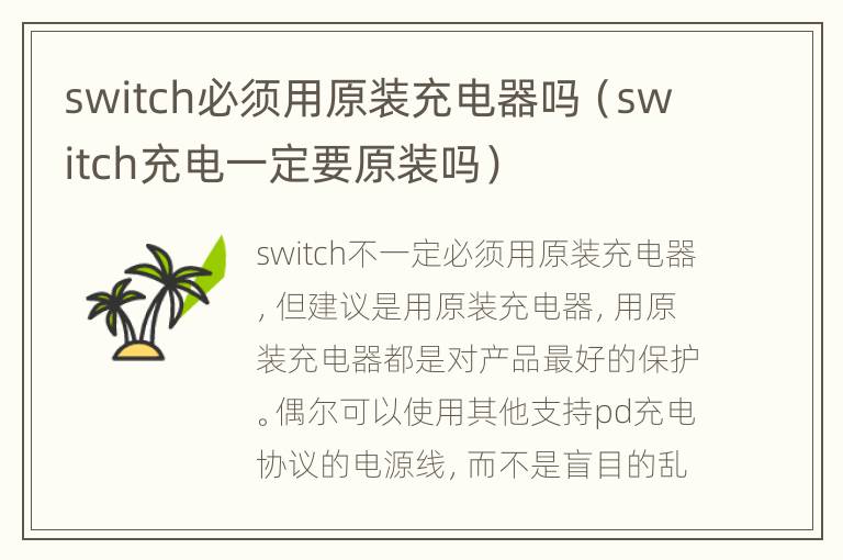 switch必须用原装充电器吗（switch充电一定要原装吗）