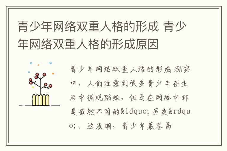 青少年网络双重人格的形成 青少年网络双重人格的形成原因