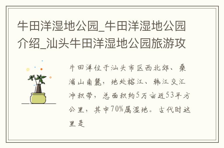 牛田洋湿地公园_牛田洋湿地公园介绍_汕头牛田洋湿地公园旅游攻略