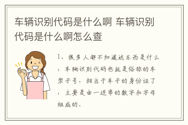 车辆识别代码是什么啊 车辆识别代码是什么啊怎么查