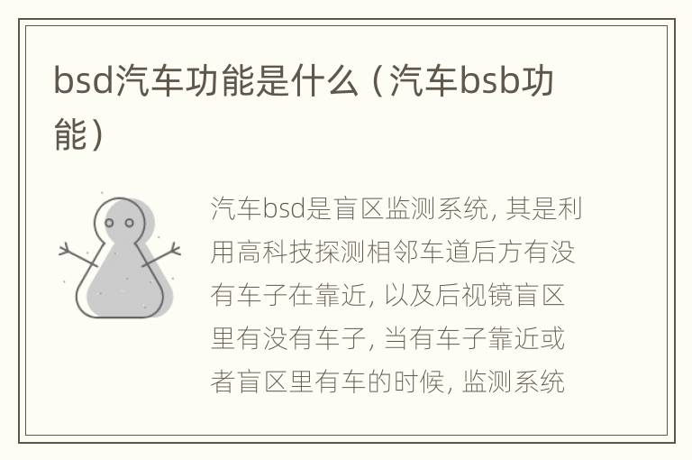 bsd汽车功能是什么（汽车bsb功能）