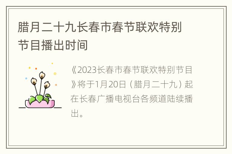 腊月二十九长春市春节联欢特别节目播出时间
