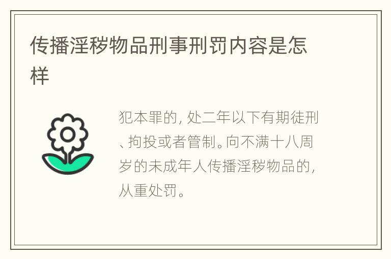 传播淫秽物品刑事刑罚内容是怎样