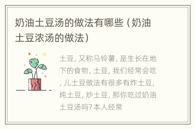 奶油土豆汤的做法有哪些（奶油土豆浓汤的做法）