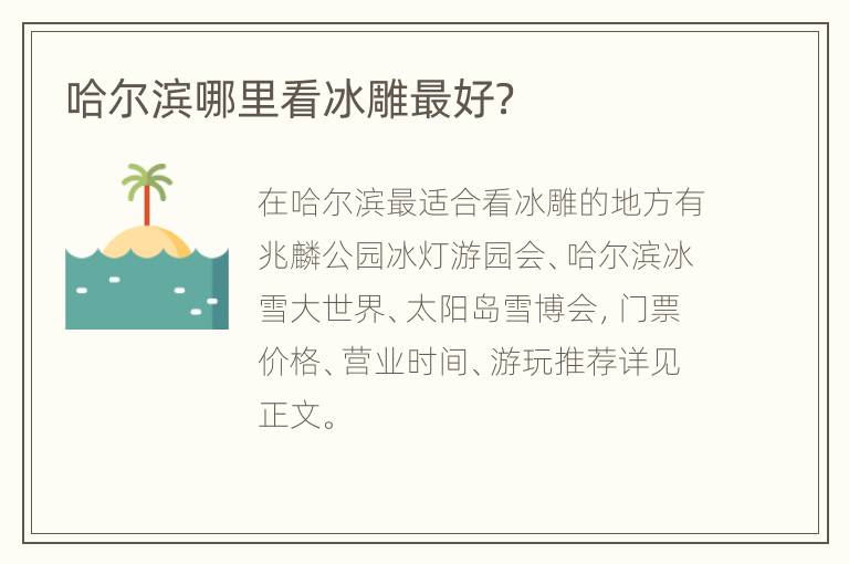 哈尔滨哪里看冰雕最好？