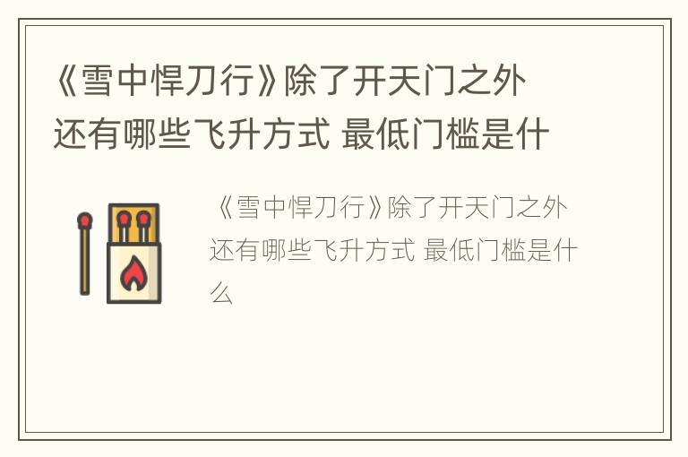 《雪中悍刀行》除了开天门之外还有哪些飞升方式 最低门槛是什么