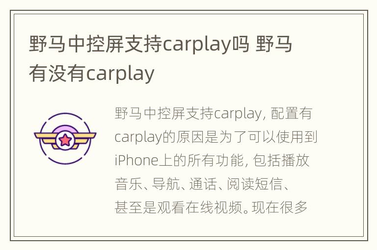 野马中控屏支持carplay吗 野马有没有carplay