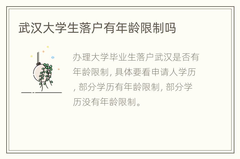 武汉大学生落户有年龄限制吗