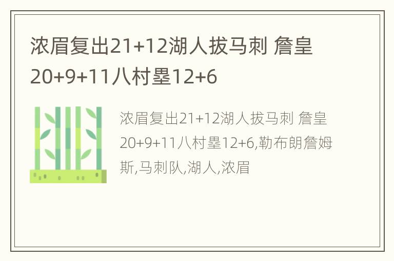 浓眉复出21+12湖人拔马刺 詹皇20+9+11八村塁12+6
