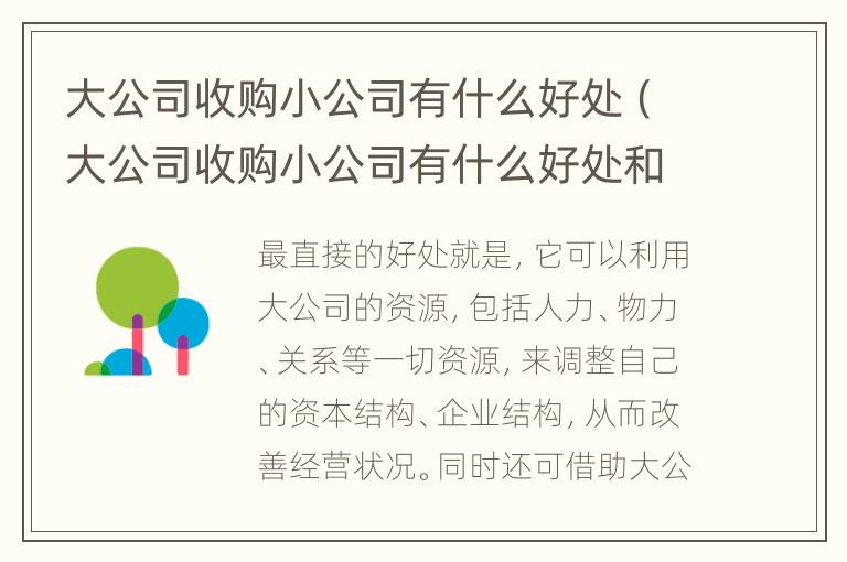 大公司收购小公司有什么好处（大公司收购小公司有什么好处和坏处）