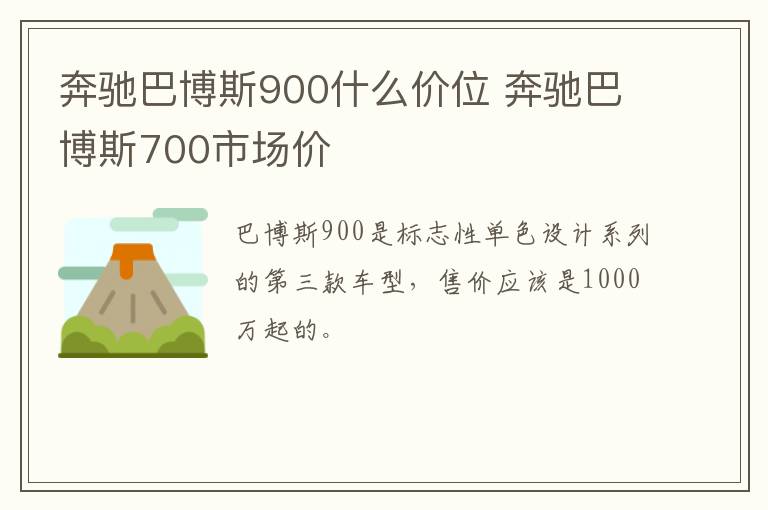 奔驰巴博斯900什么价位 奔驰巴博斯700市场价