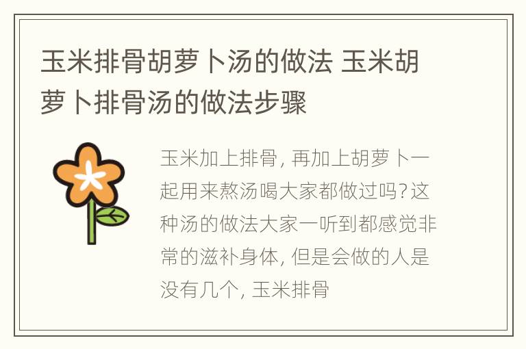 玉米排骨胡萝卜汤的做法 玉米胡萝卜排骨汤的做法步骤