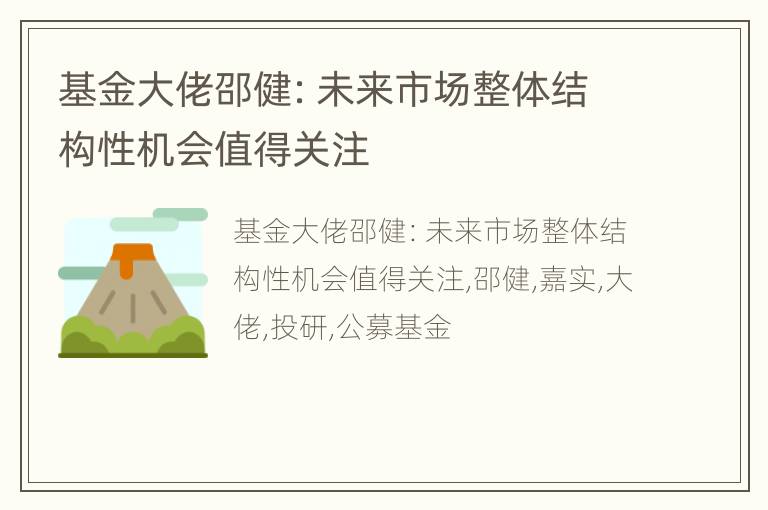 基金大佬邵健：未来市场整体结构性机会值得关注