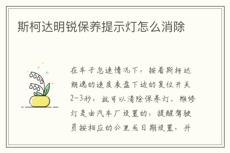 斯柯达明锐保养提示灯怎么消除