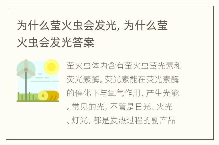 为什么莹火虫会发光，为什么莹火虫会发光答案