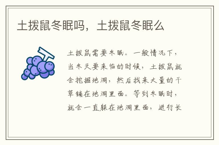 土拨鼠冬眠吗，土拨鼠冬眠么