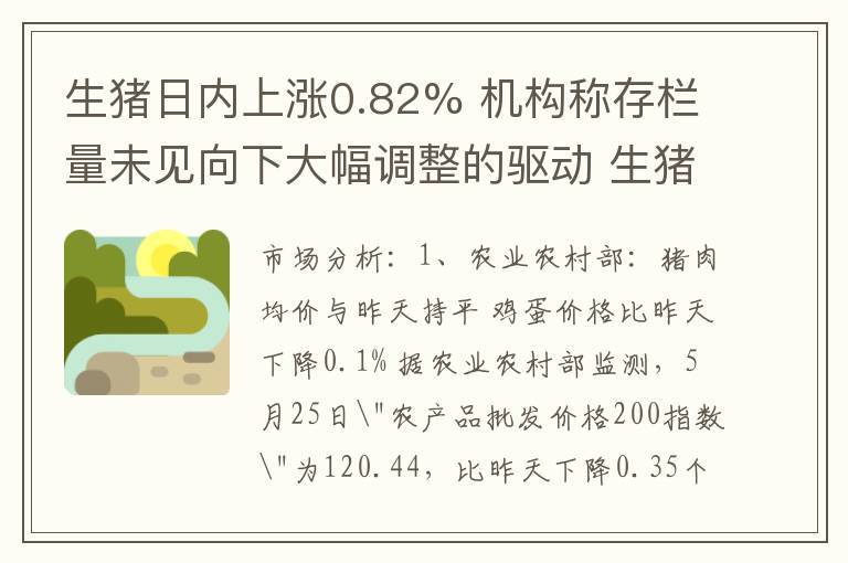 生猪日内上涨0.82% 机构称存栏量未见向下大幅调整的驱动 生猪难以