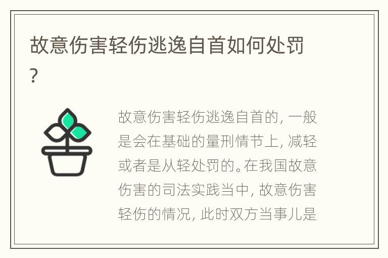 故意伤害轻伤逃逸自首如何处罚？