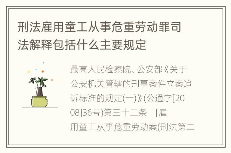 刑法雇用童工从事危重劳动罪司法解释包括什么主要规定