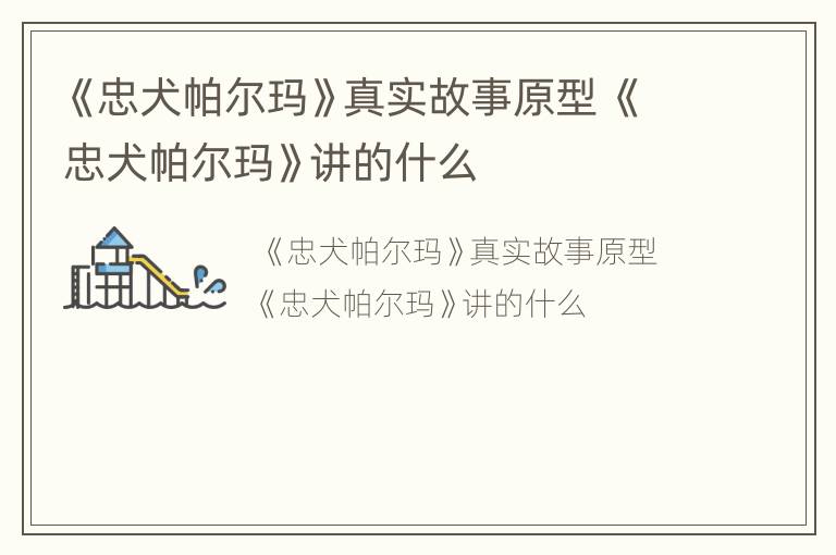 《忠犬帕尔玛》真实故事原型 《忠犬帕尔玛》讲的什么