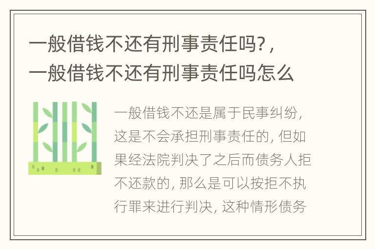 一般借钱不还有刑事责任吗？，一般借钱不还有刑事责任吗怎么办